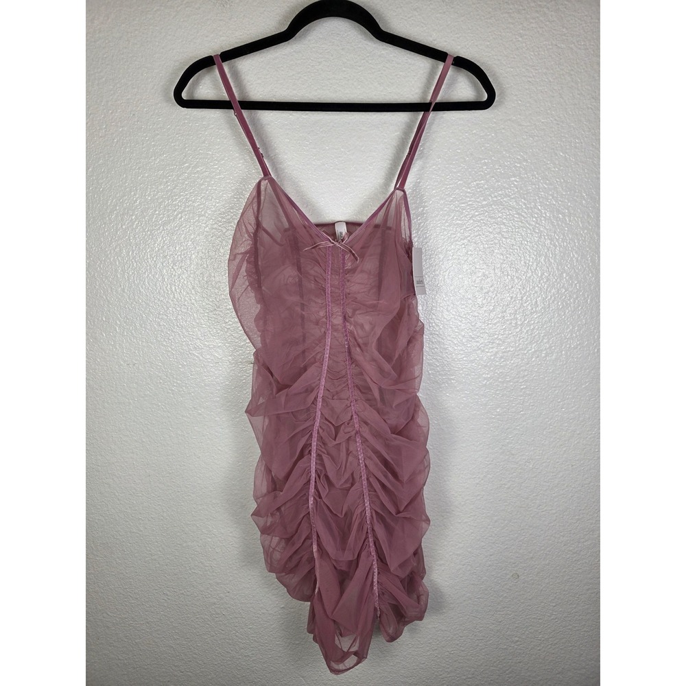 Auden Mauve Ruched Mesh Chemise‎ Sleepwear Purple Women's Size L